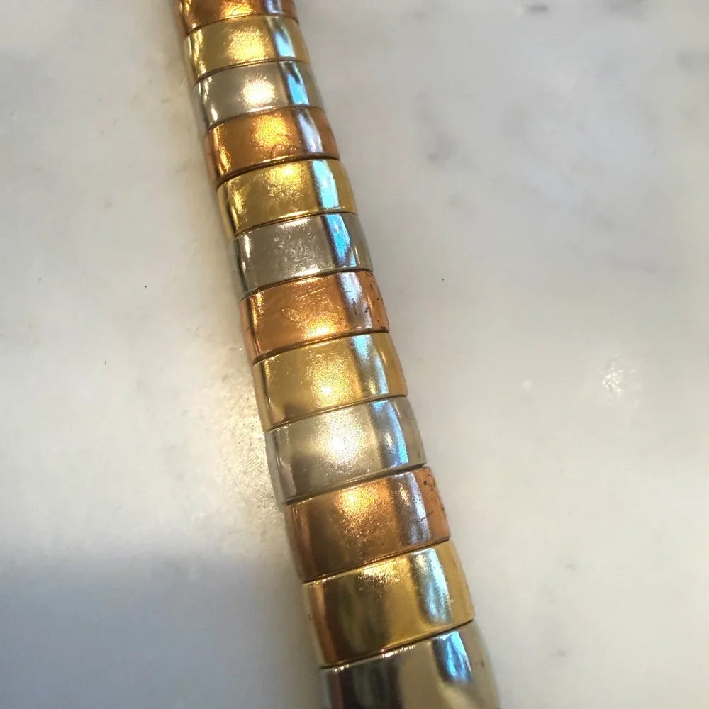 Vintage Morris Moskowitz Leather Belt‎ Small Metallic Inlay 90s Y2K Made Korea